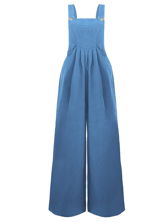 Square Neck Wide Strap Overalls with Pockets.