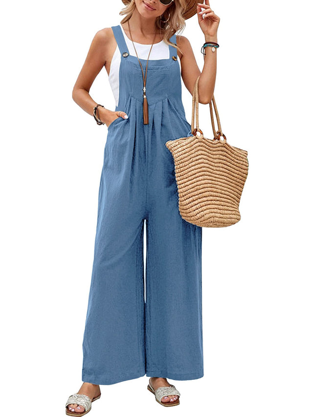 Square Neck Wide Strap Overalls with Pockets.