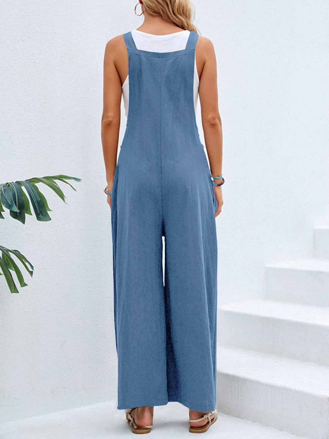 Square Neck Wide Strap Overalls with Pockets.