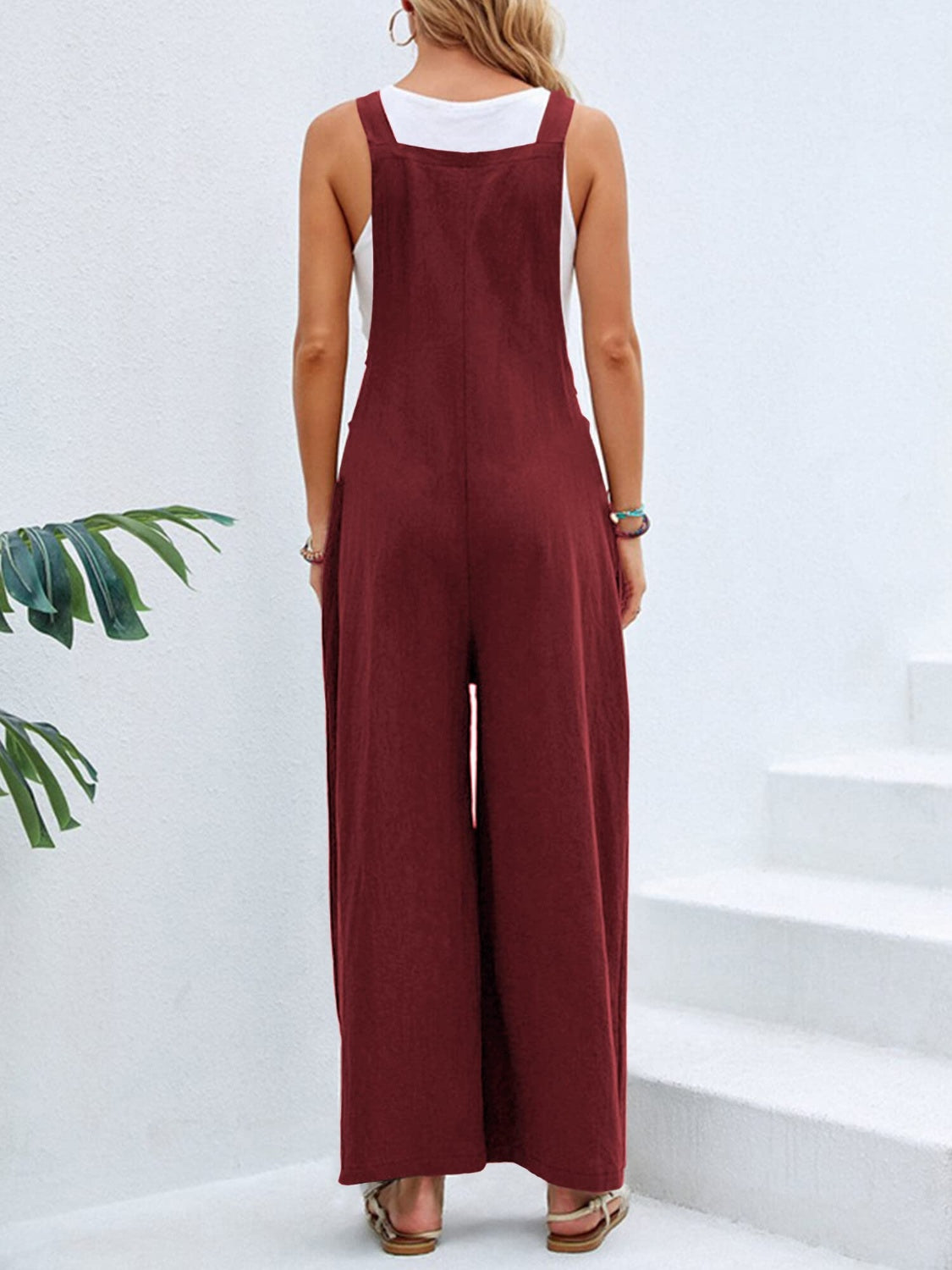 Square Neck Wide Strap Overalls with Pockets.