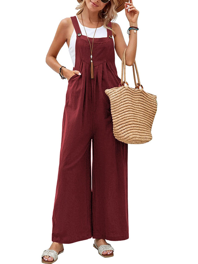 Square Neck Wide Strap Overalls with Pockets.
