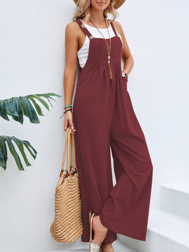 Square Neck Wide Strap Overalls with Pockets.