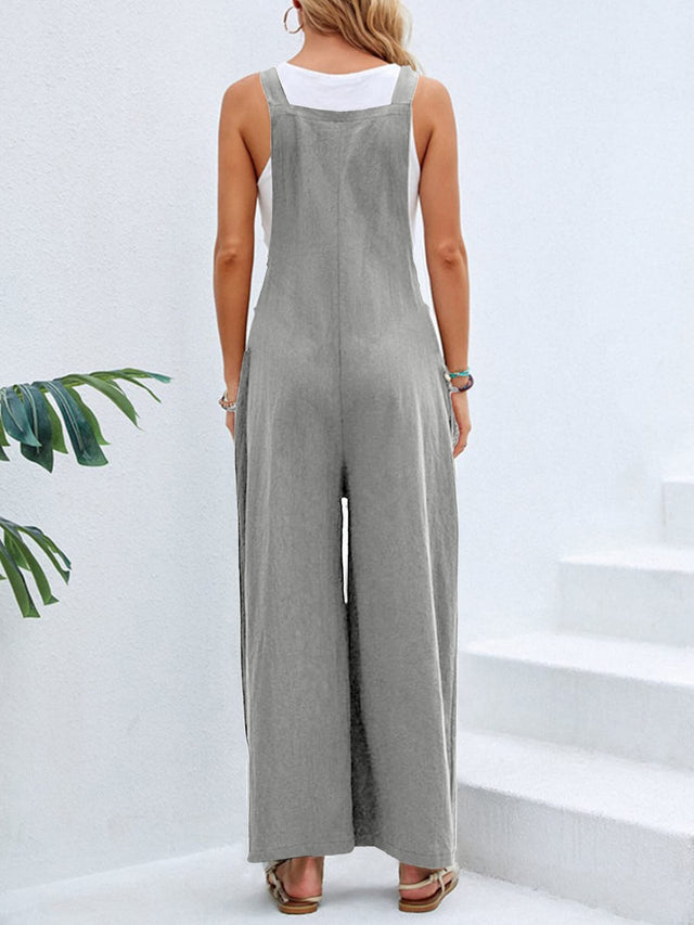 Square Neck Wide Strap Overalls with Pockets.