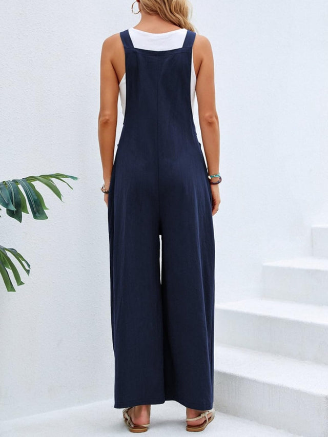 Square Neck Wide Strap Overalls with Pockets.