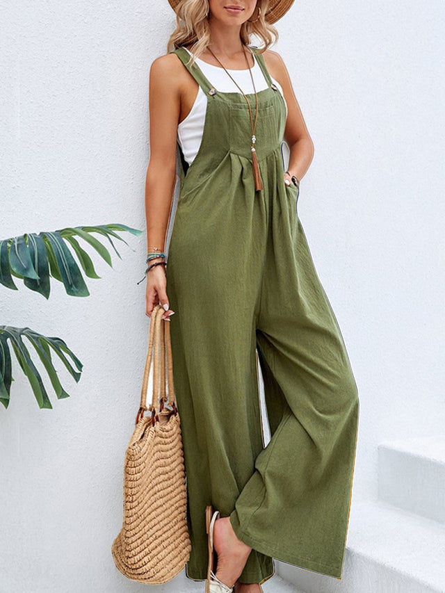 Square Neck Wide Strap Overalls with Pockets.