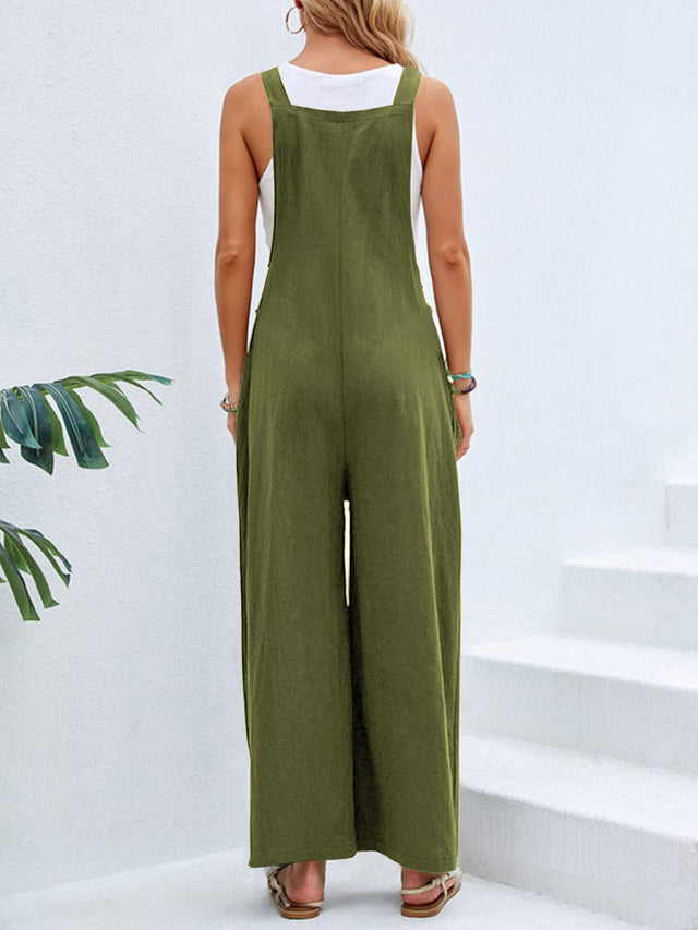 Square Neck Wide Strap Overalls with Pockets.
