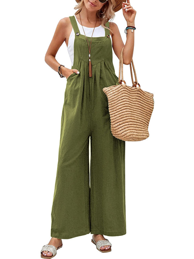 Square Neck Wide Strap Overalls with Pockets.