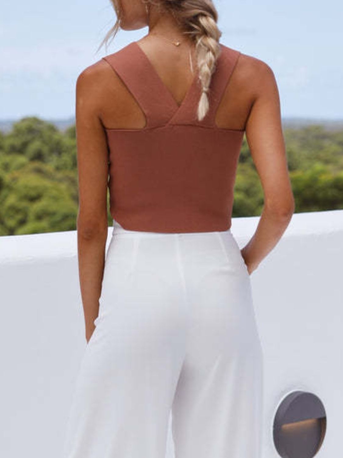 Square neck wide strap tank, opaque and slightly stretchy.