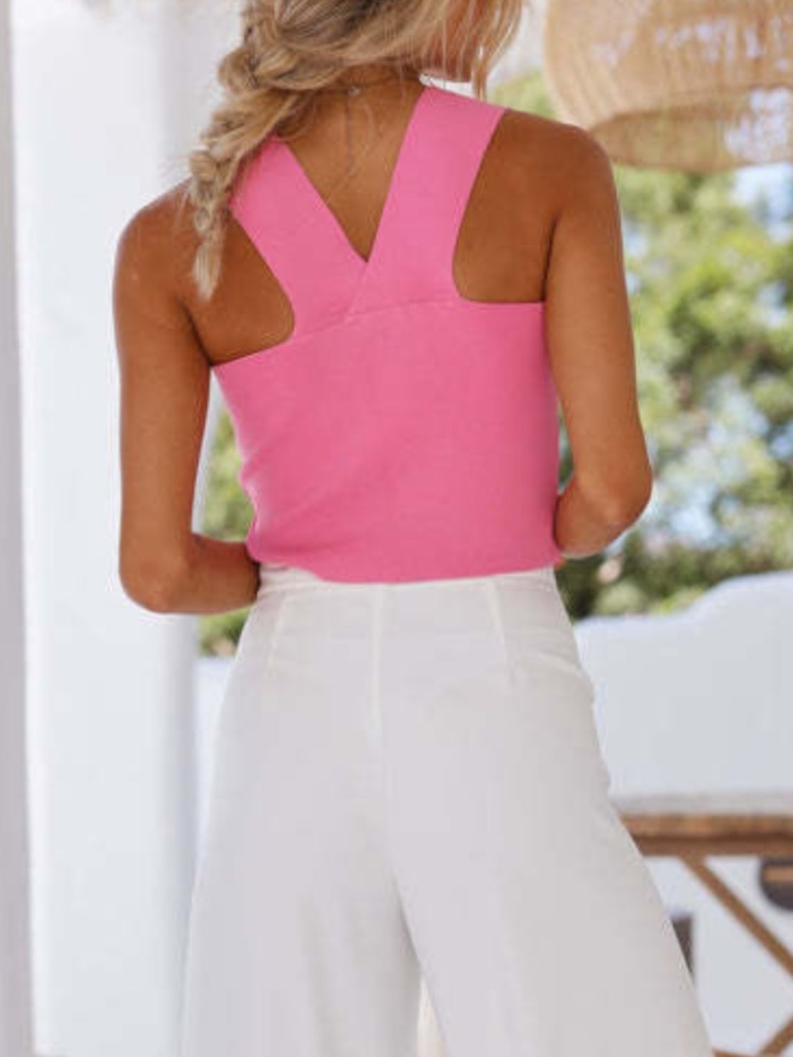 Square neck wide strap tank, opaque and slightly stretchy.