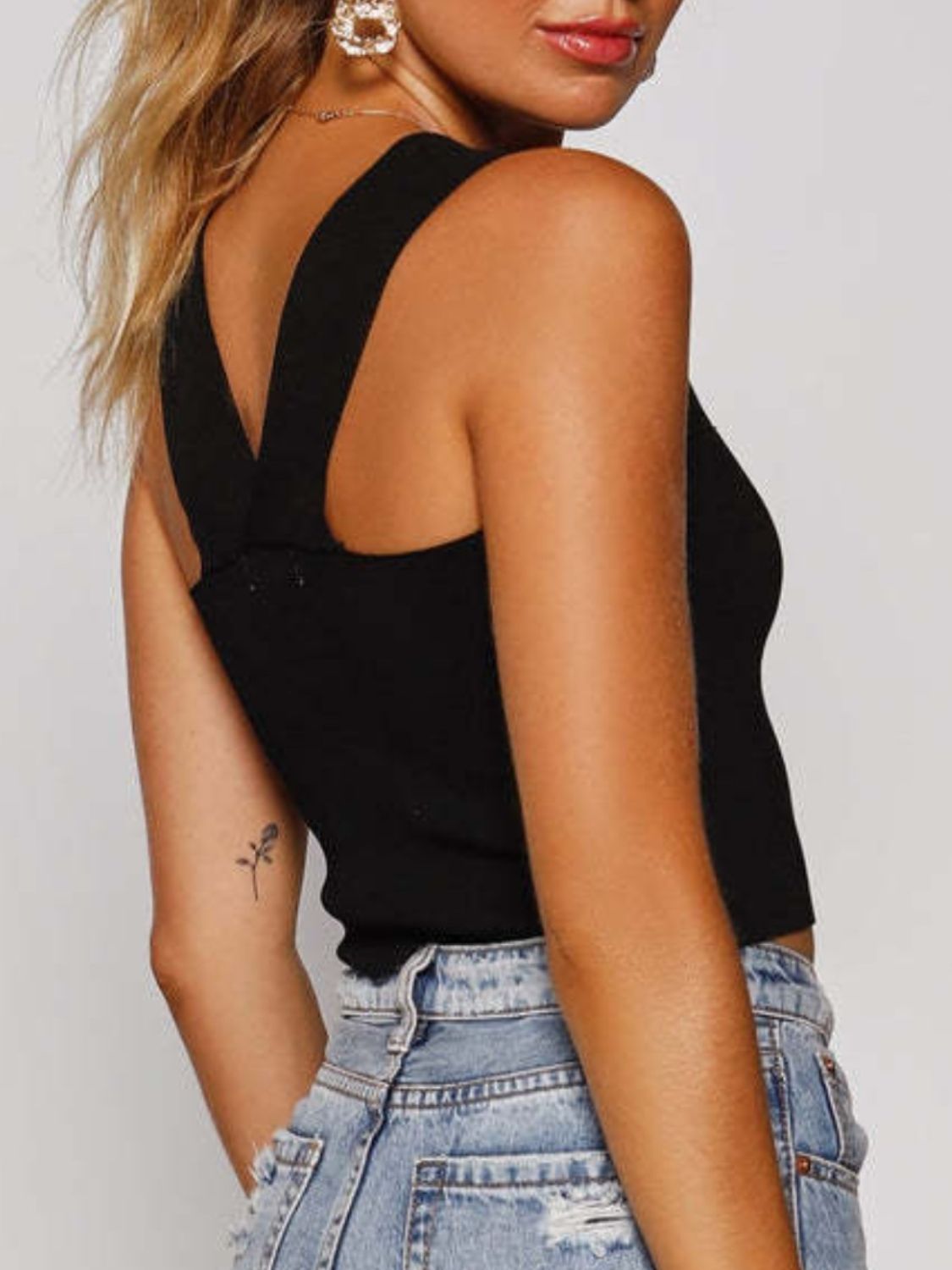 Square neck wide strap tank, opaque and slightly stretchy.