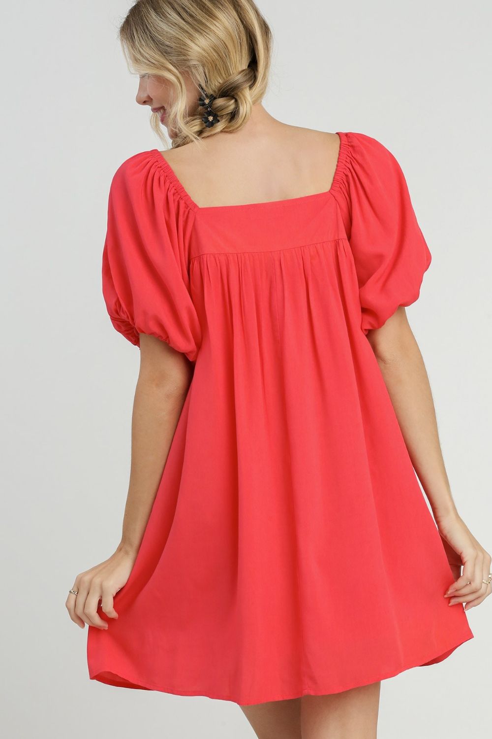 Umgee Full Size Squared Neck Puff Sleeve Mini Dress Plus Size.