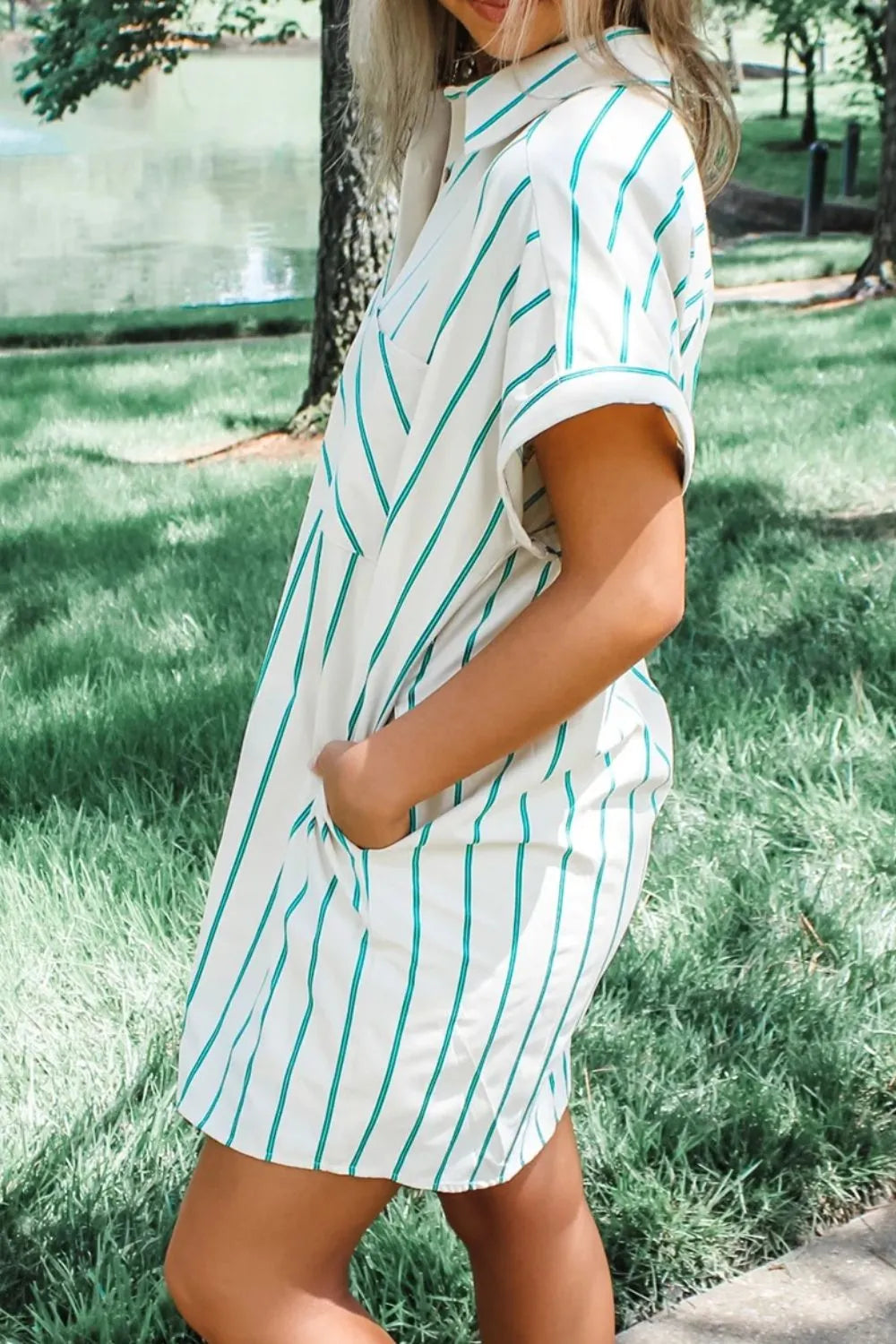 St Patricks Striped Wide Short Sleeve Shift Mini Shirt Dress.
