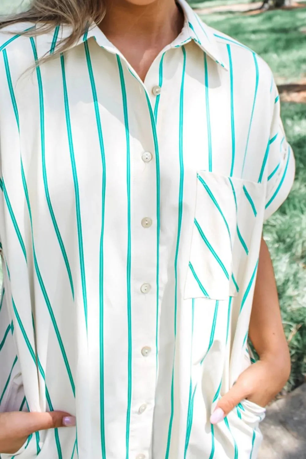 St Patricks Striped Wide Short Sleeve Shift Mini Shirt Dress.