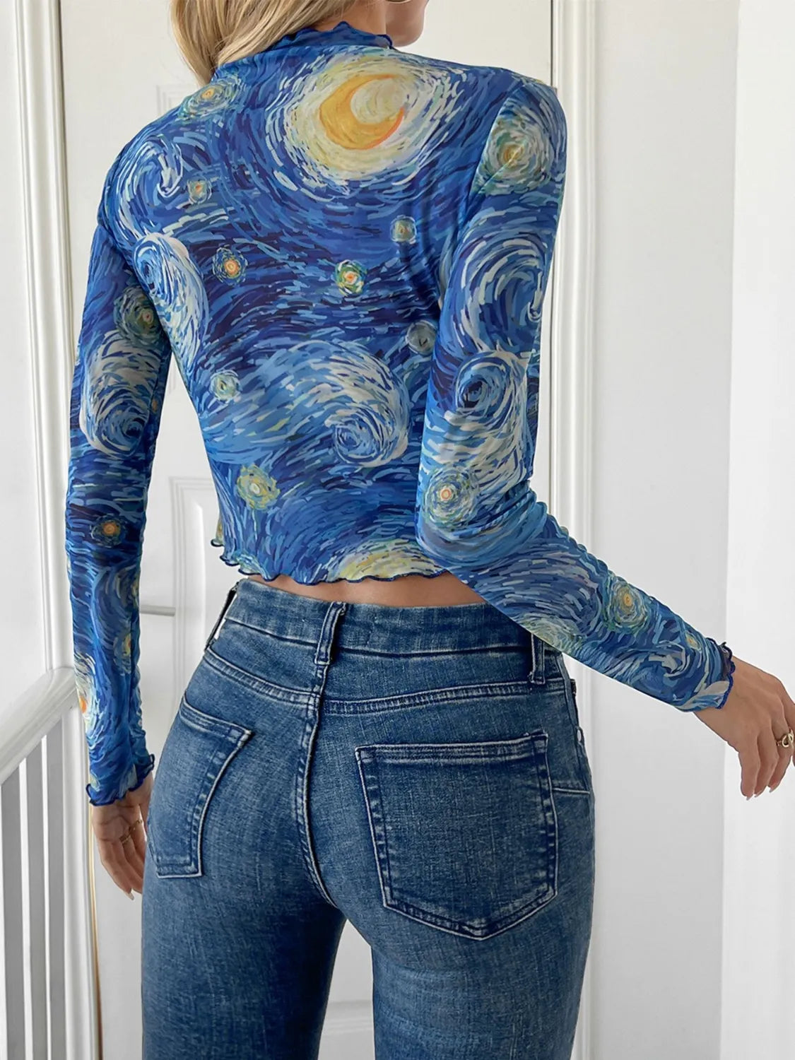 Starry Sky Mock Neck Long Sleeve Top.