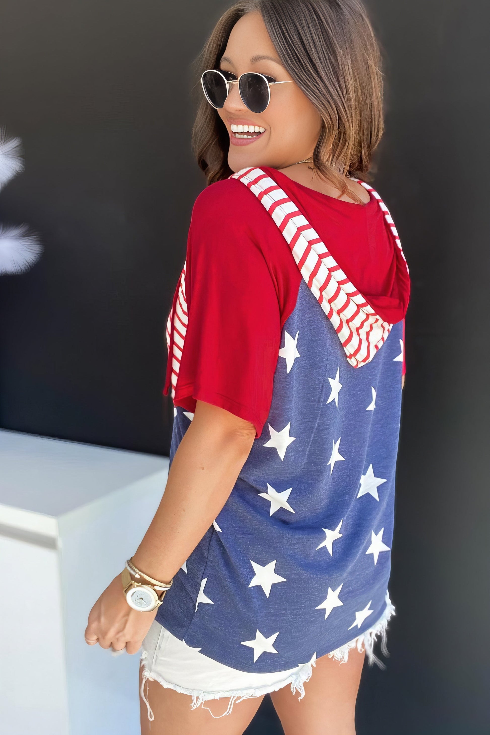 Stars and stripes print drawstring hoodie.