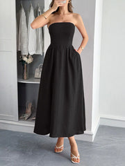 Strapless A-Line Midi Dress with Pockets.