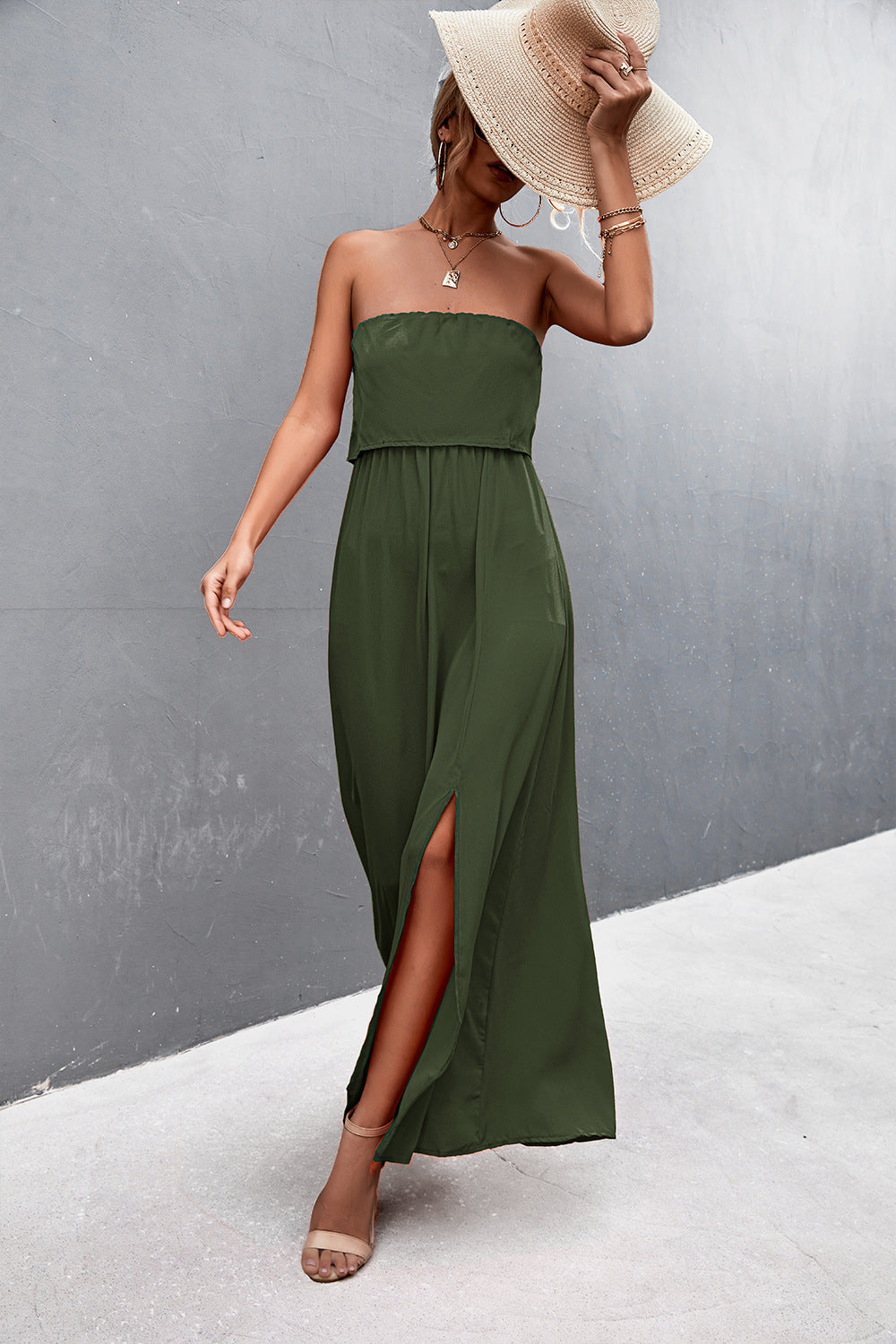 Strapless Split Maxi Dress.