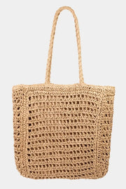 Large straw braided beach tote bag.