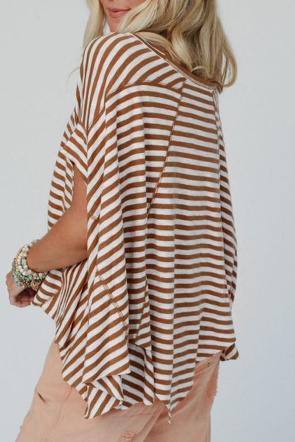 Stripe Batwing Sleeve Round Neck Oversized Top.