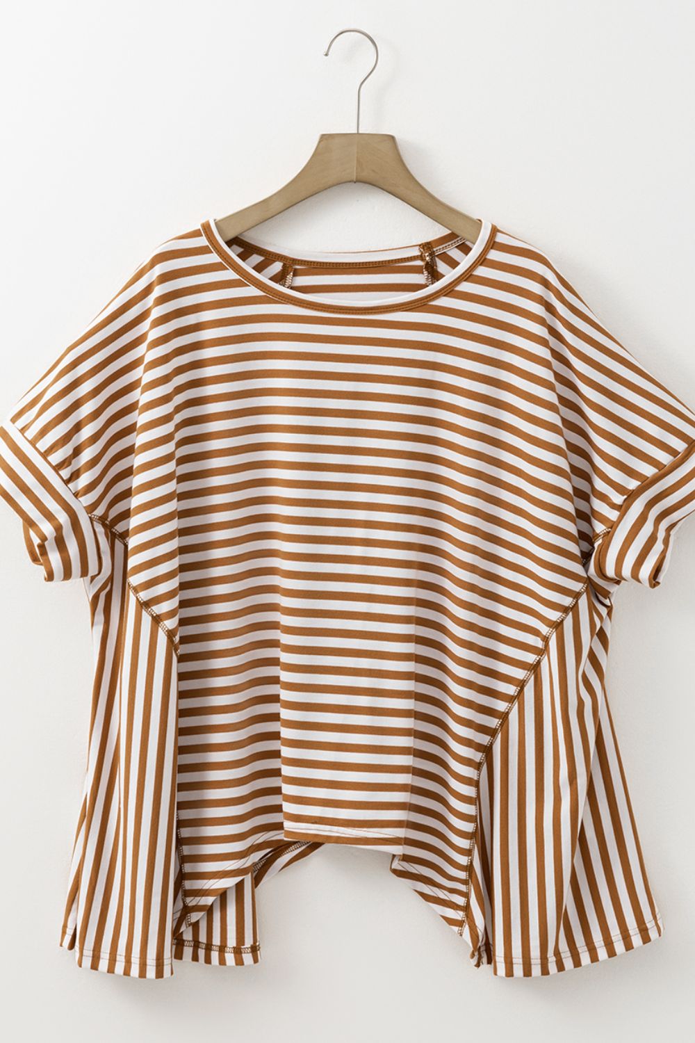 Stripe Batwing Sleeve Round Neck Oversized Top.
