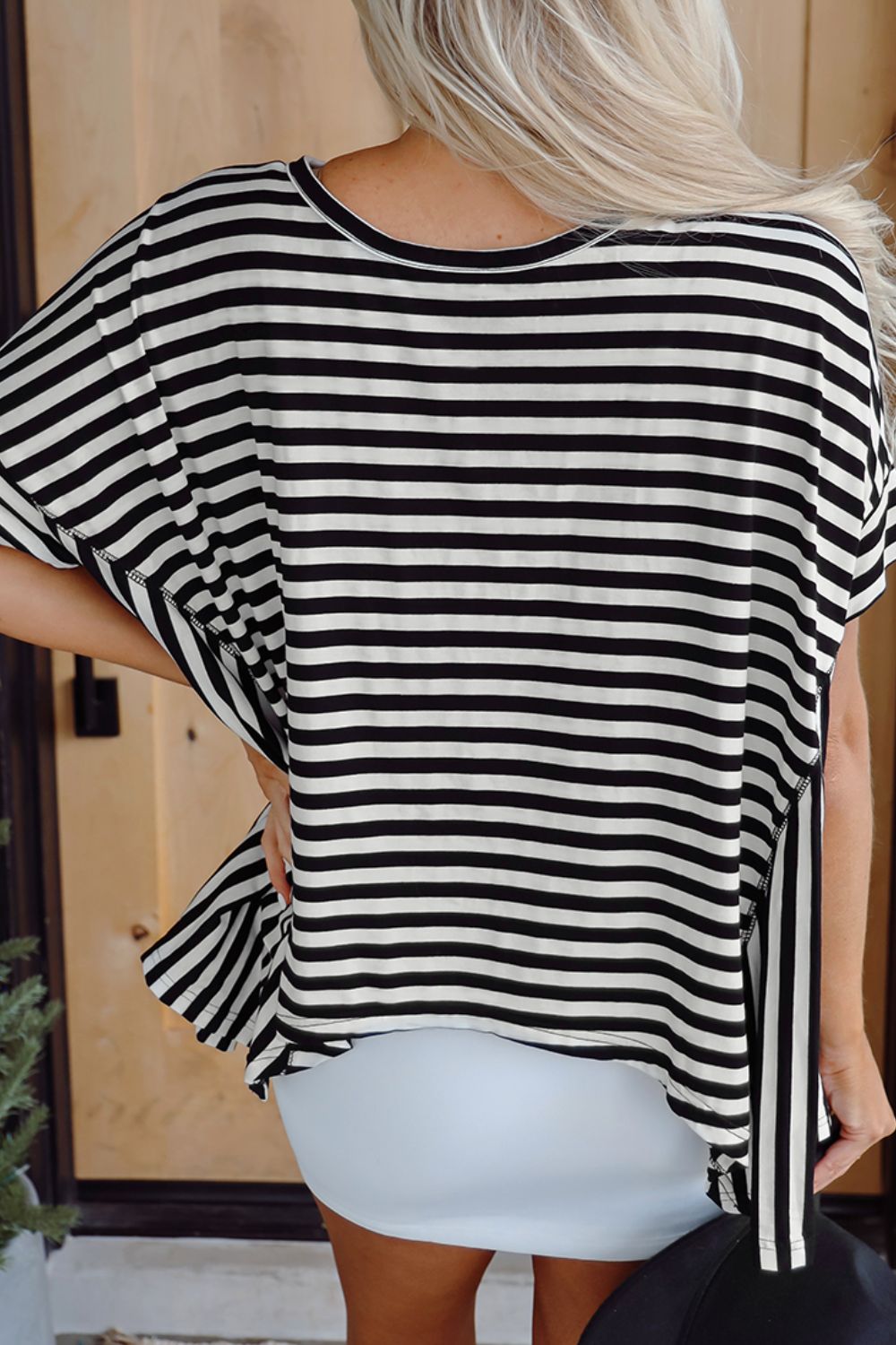 Stripe Batwing Sleeve Round Neck Oversized Top.