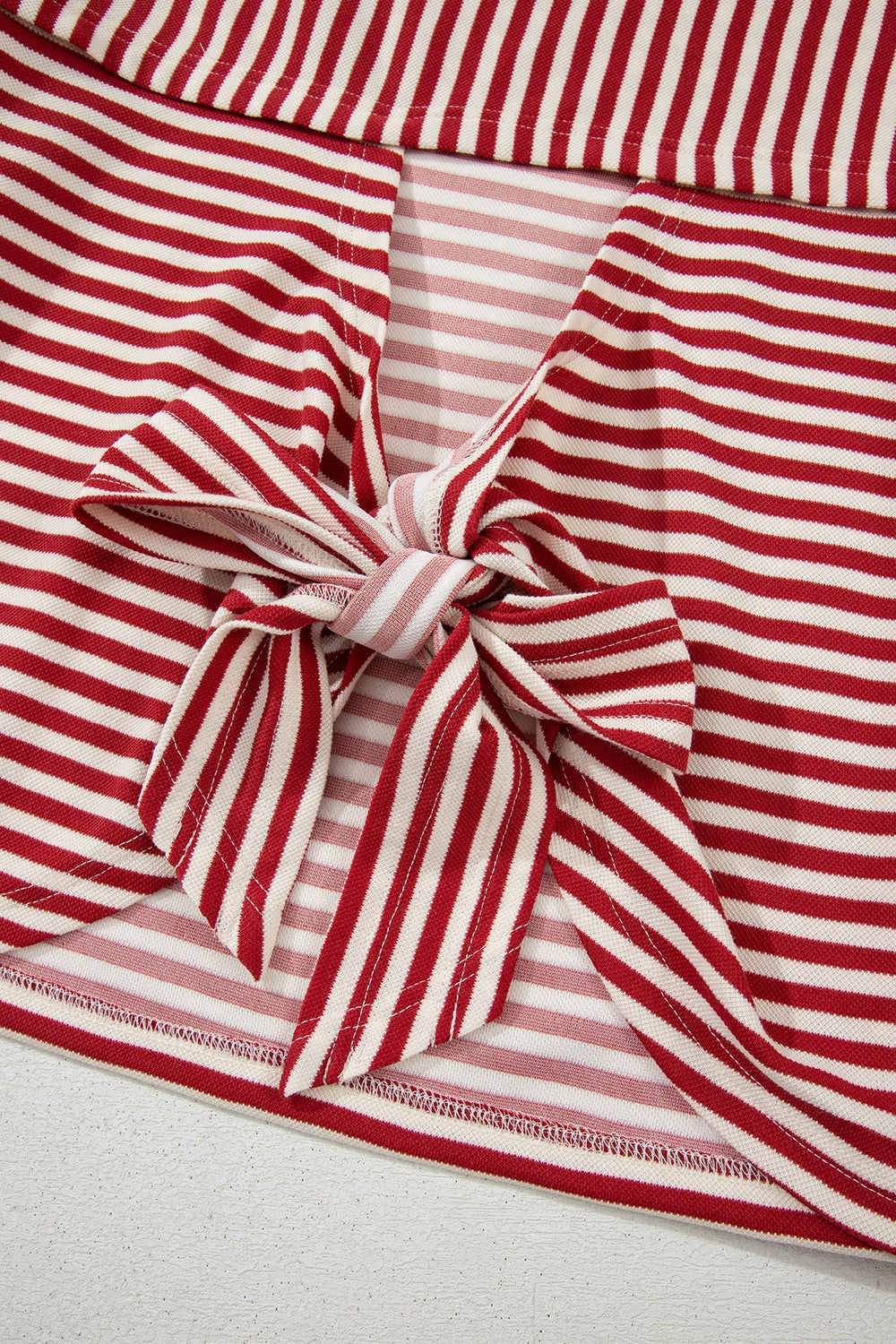 Stripe Bow Decor Cutout Drop Shoulder Top.