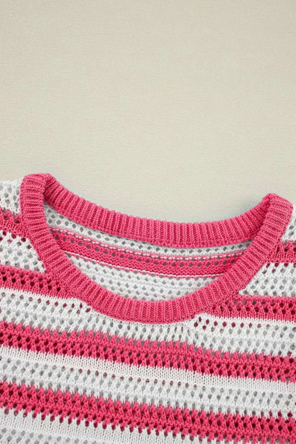 Stripe Hollowed Knit Sleeveless Sweater Dress.