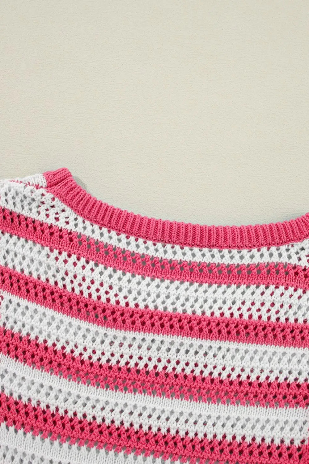 Stripe Hollowed Knit Sleeveless Sweater Dress.
