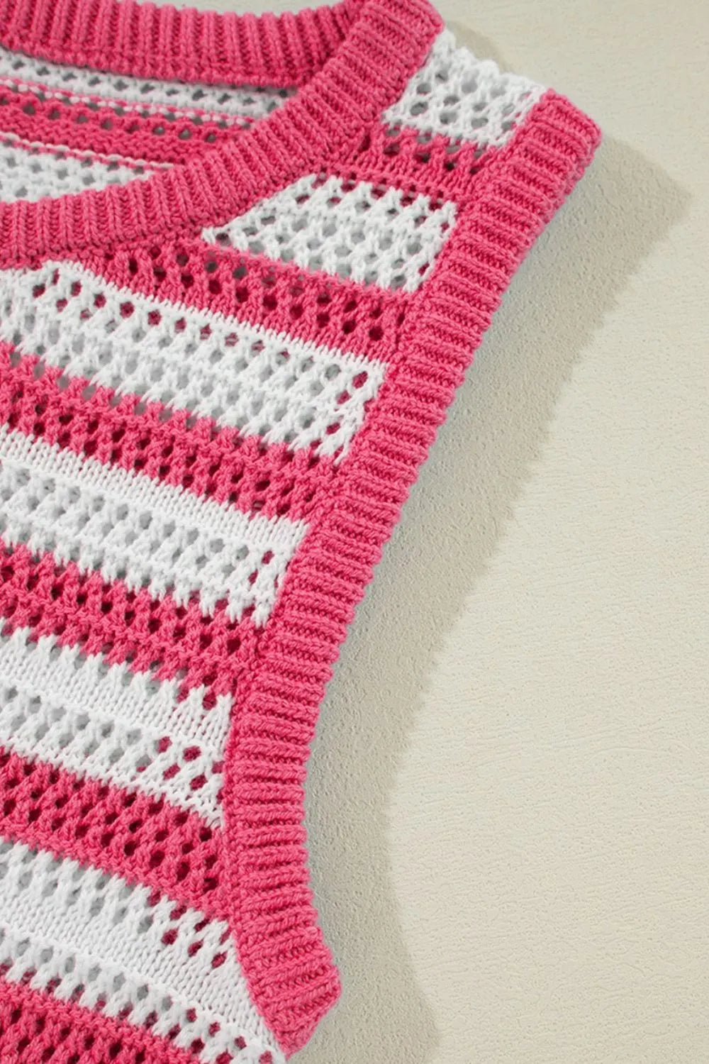 Stripe Hollowed Knit Sleeveless Sweater Dress.