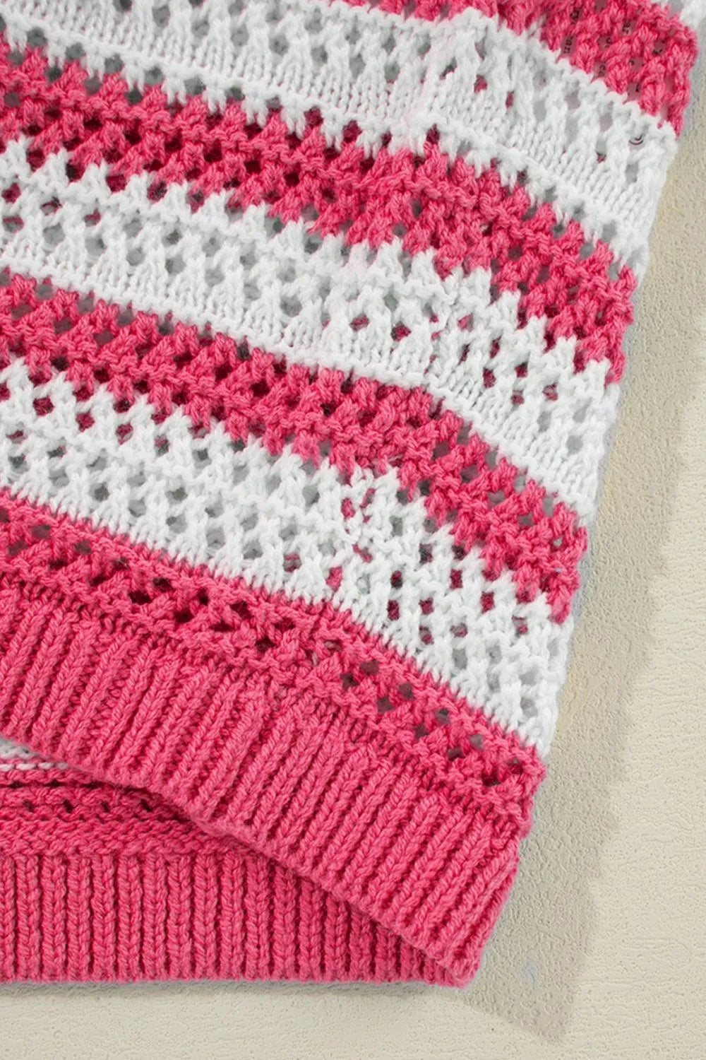 Stripe Hollowed Knit Sleeveless Sweater Dress.