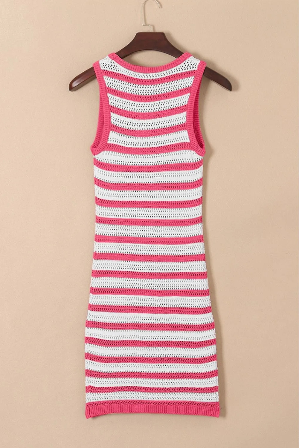 Stripe Hollowed Knit Sleeveless Sweater Dress.