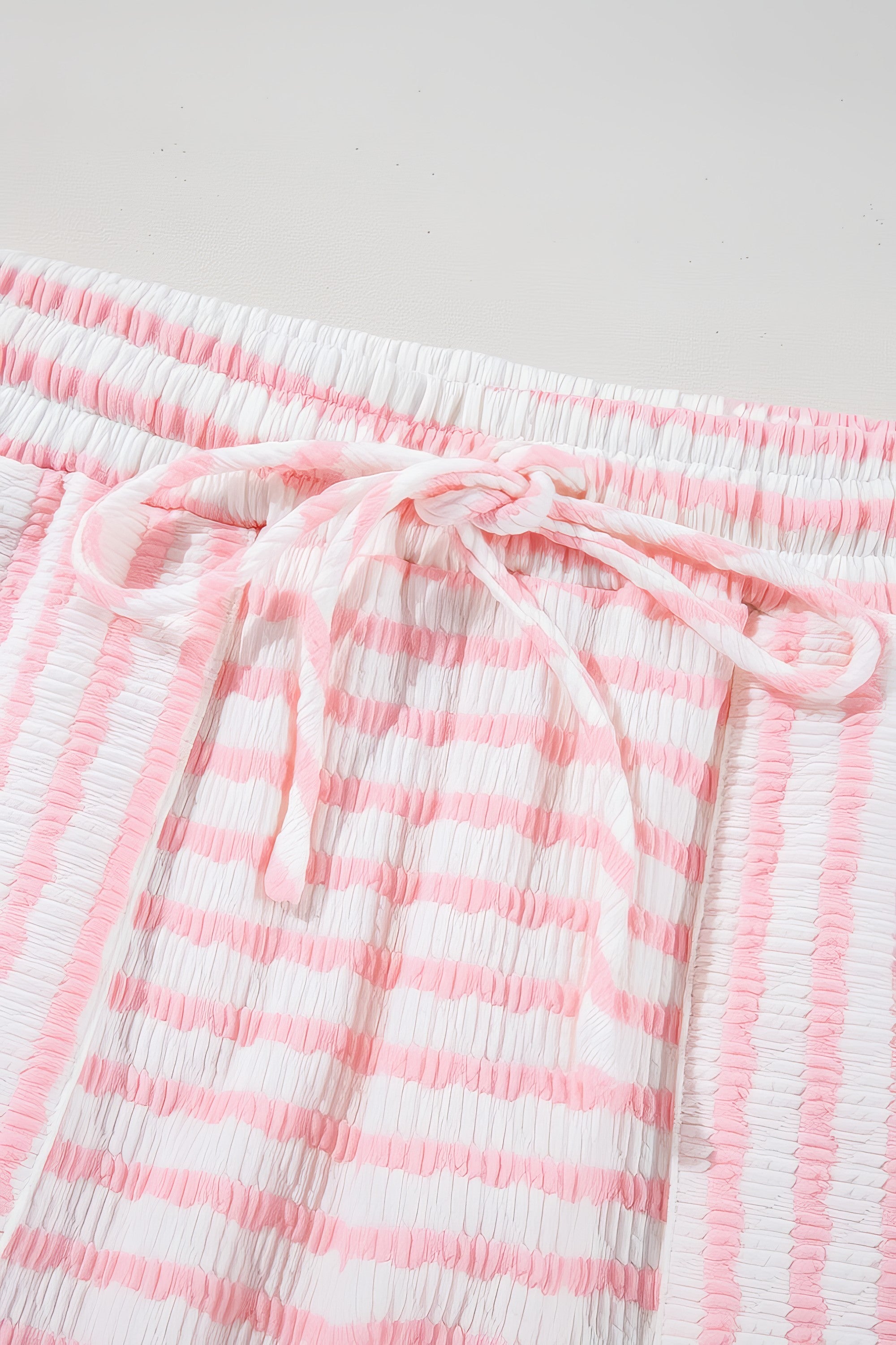Women's stripe knitted short sleeve top and drawstring shorts set