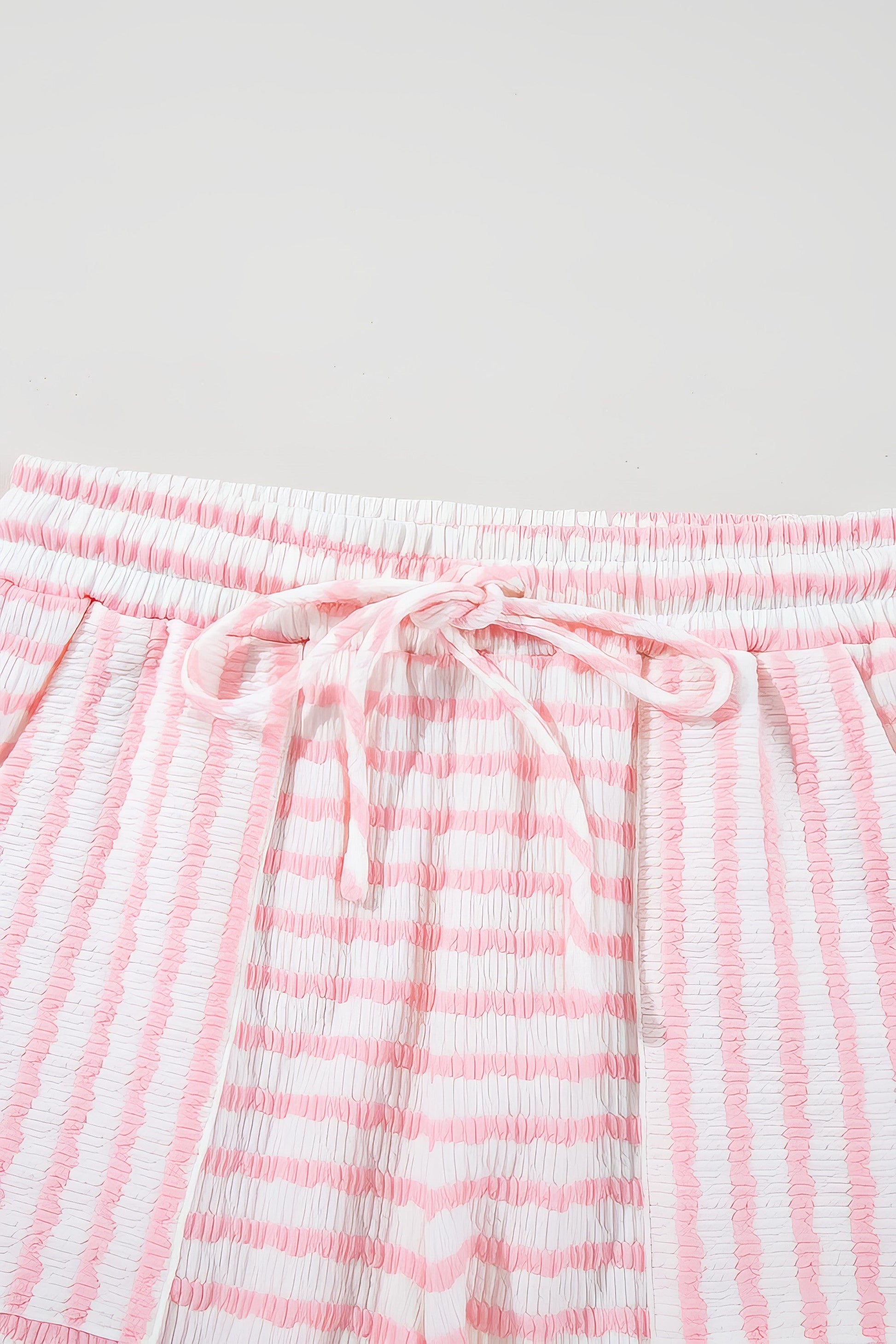 Women's stripe knitted short sleeve top and drawstring shorts set