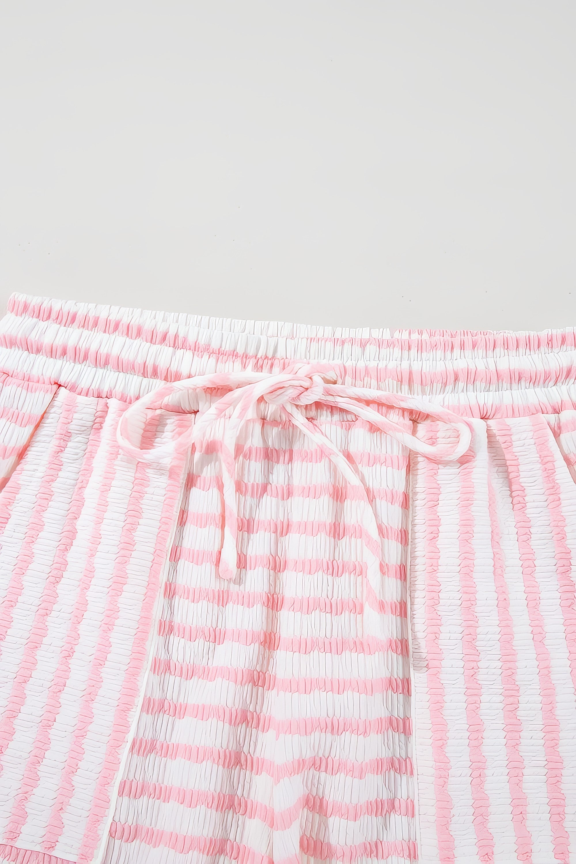 Women's stripe knitted short sleeve top and drawstring shorts set