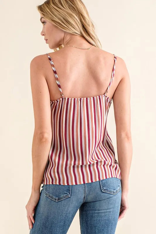 Stripe print with lace cami, slightly stretchy.