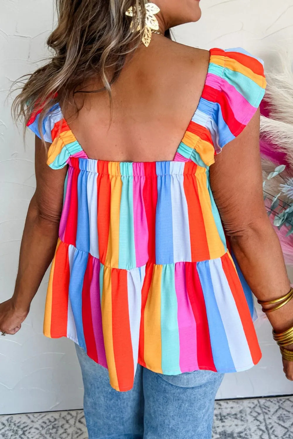 Stripe ruffled straps babydoll cami.