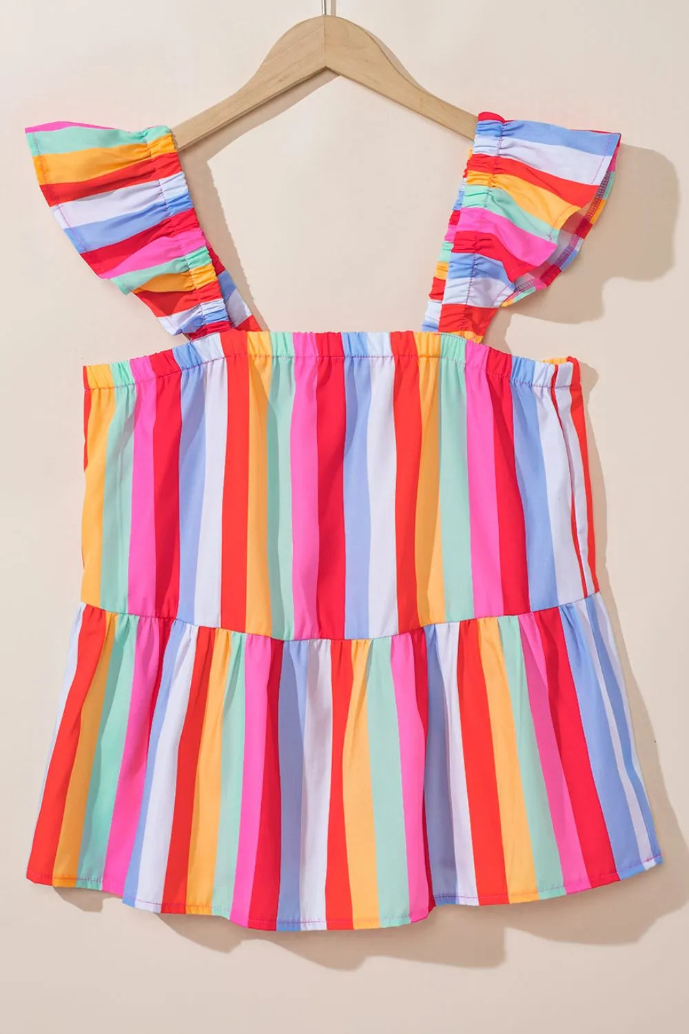 Stripe ruffled straps babydoll cami.
