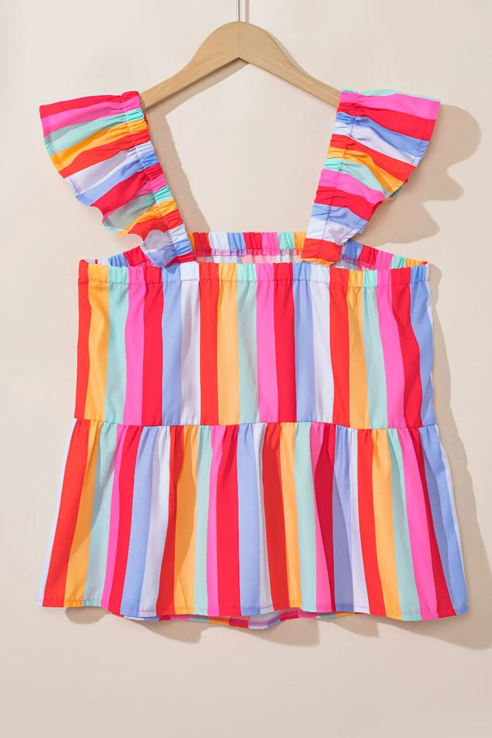 Stripe ruffled straps babydoll cami.