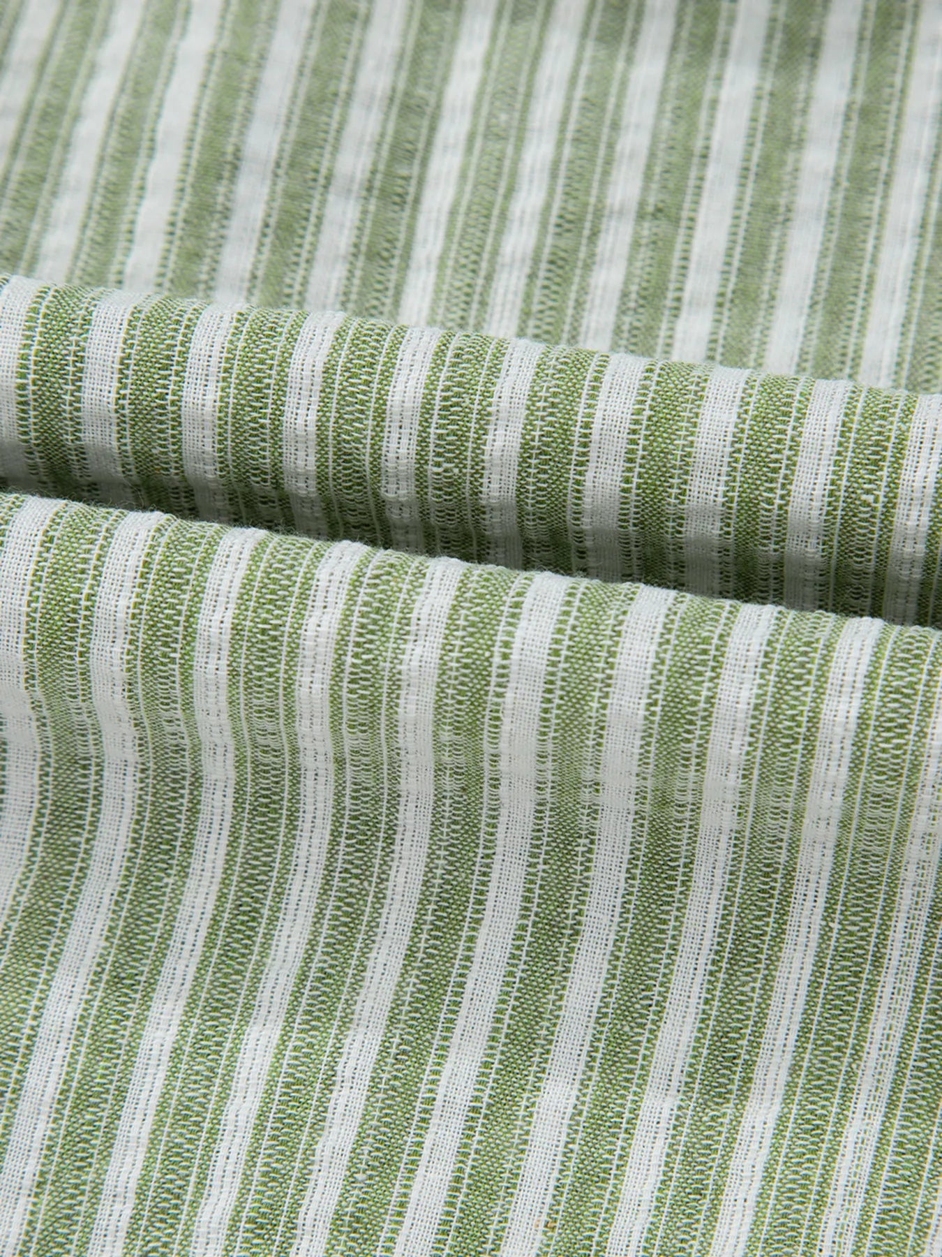 Stripe Textured Round Neck Short Puff Sleeve Blouse.