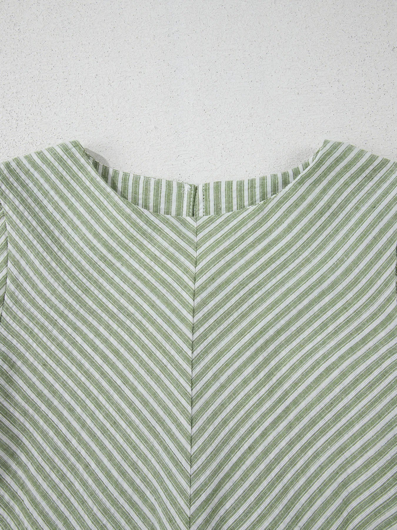 Stripe Textured Round Neck Short Puff Sleeve Blouse.