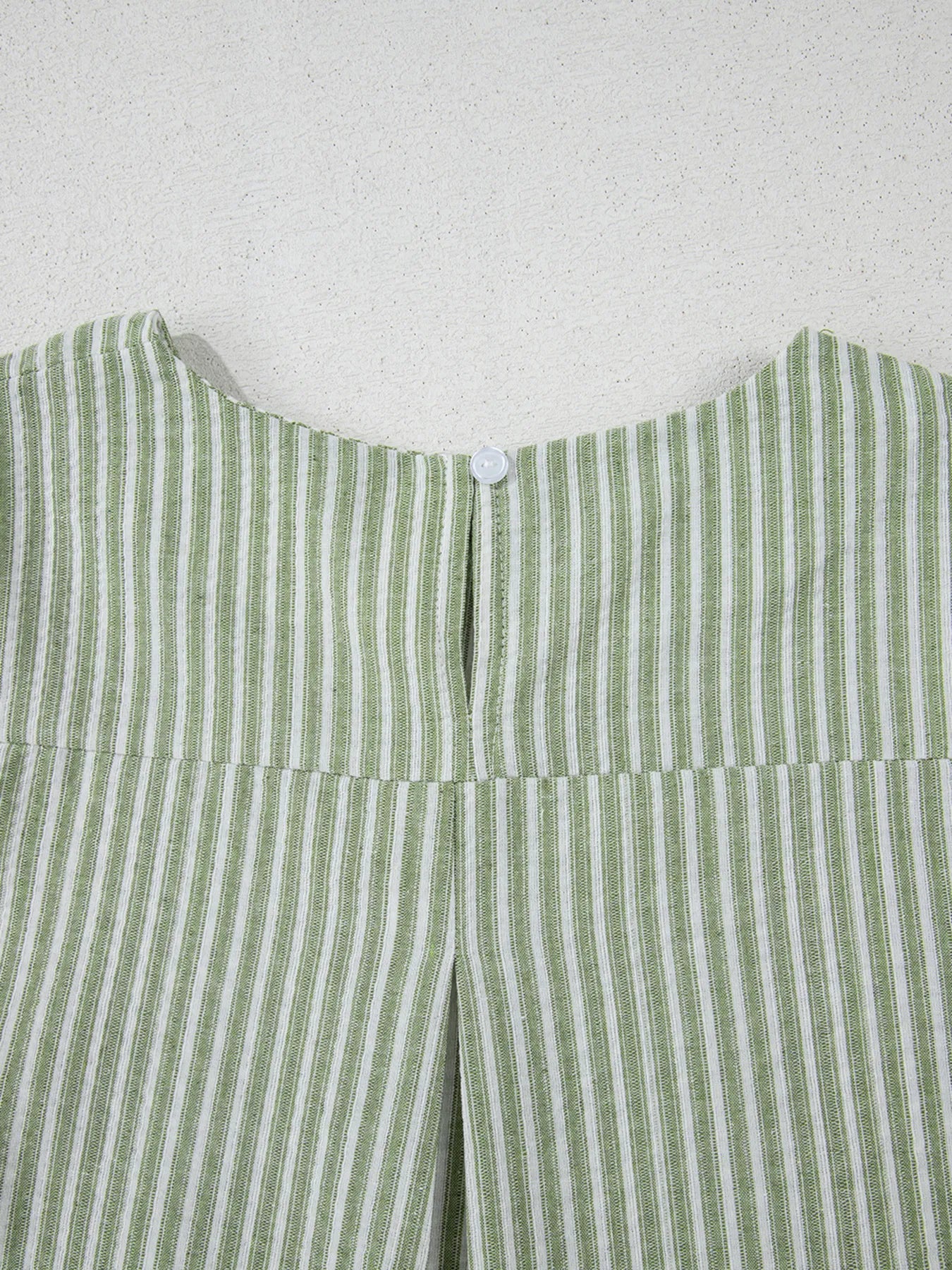 Stripe Textured Round Neck Short Puff Sleeve Blouse.