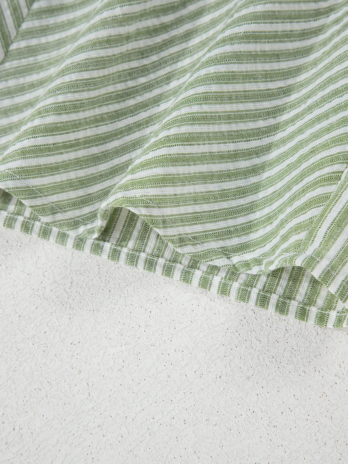Stripe Textured Round Neck Short Puff Sleeve Blouse.