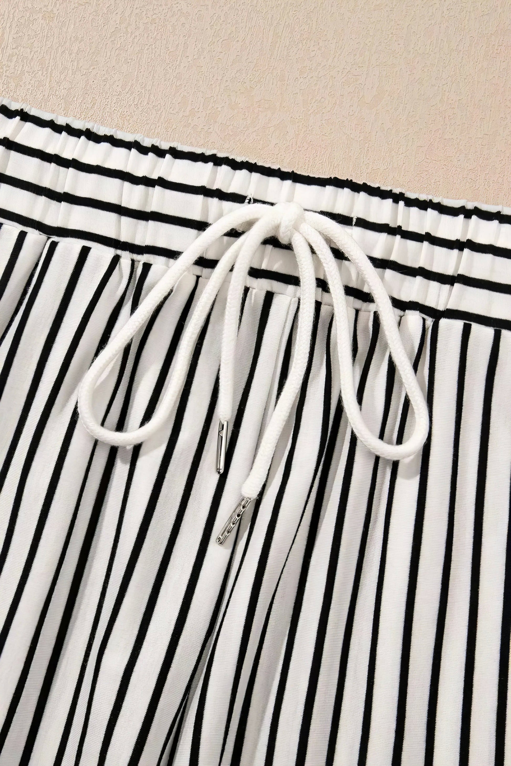 striped v neck tee and casual shorts set, everyday comfort women's outfit, stylish two-piece set, comfortable striped tee, relaxed fit shorts, effortless casual wear