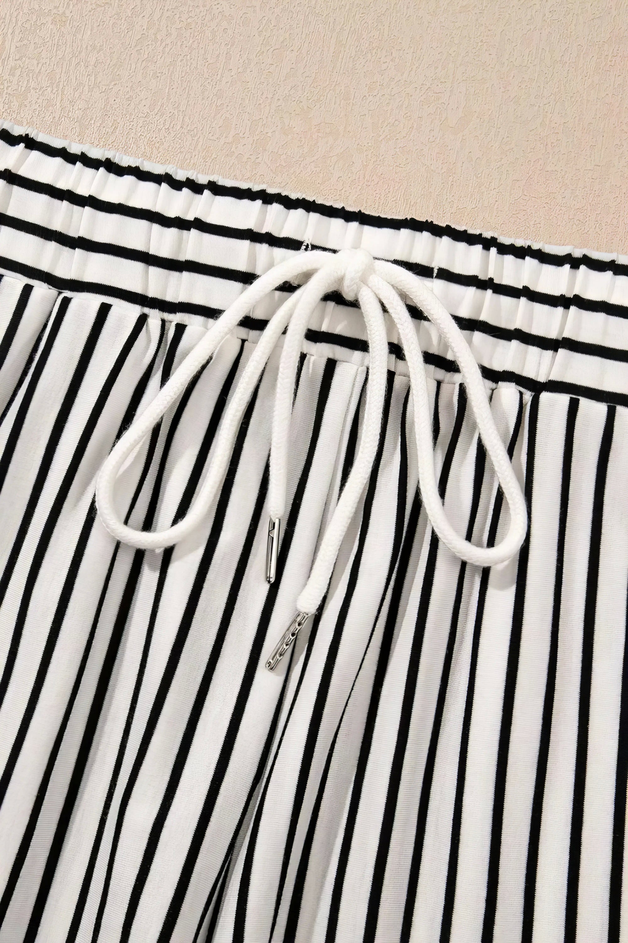 striped v neck tee and casual shorts set, everyday comfort women's outfit, stylish two-piece set, comfortable striped tee, relaxed fit shorts, effortless casual wear