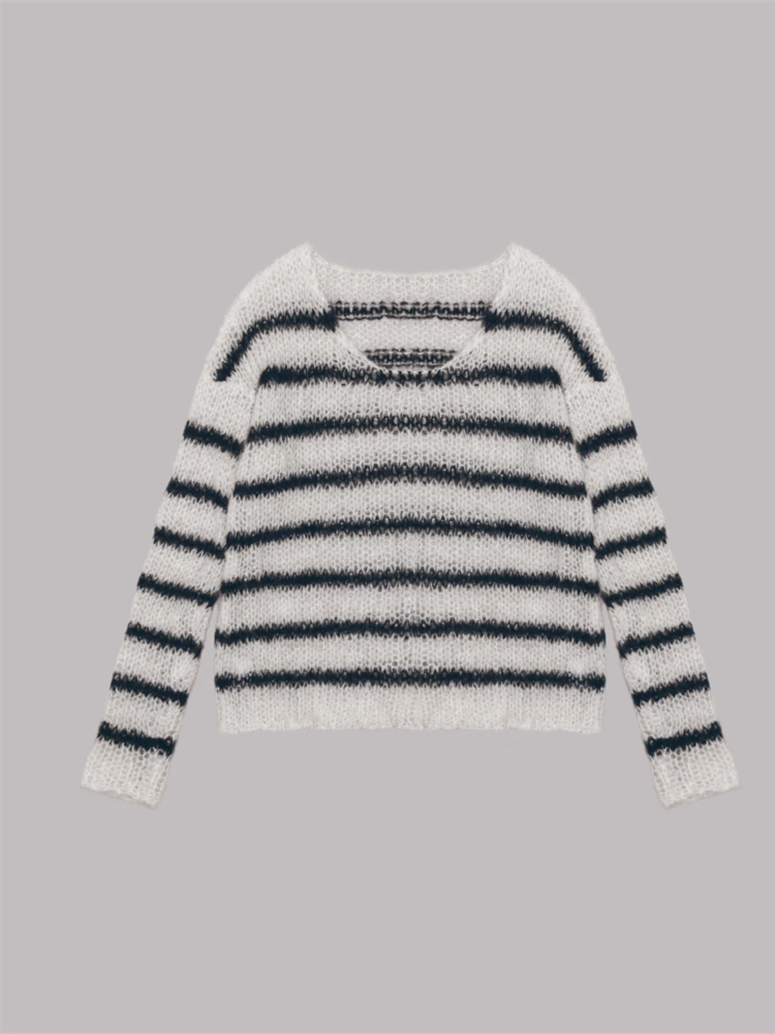 Striped Boat Neck Drop Shoulder Sweater.