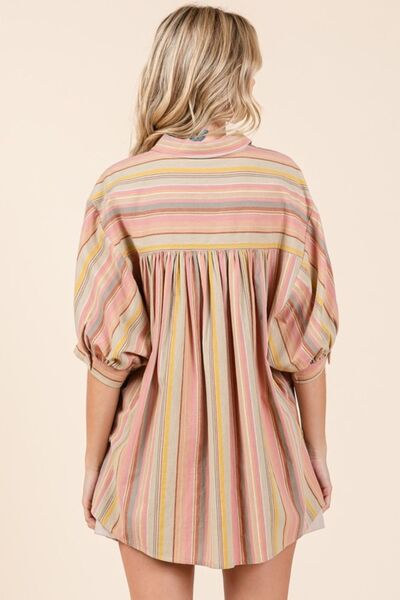 Mittoshop Striped Bubble Sleeve Button Down Shirt.