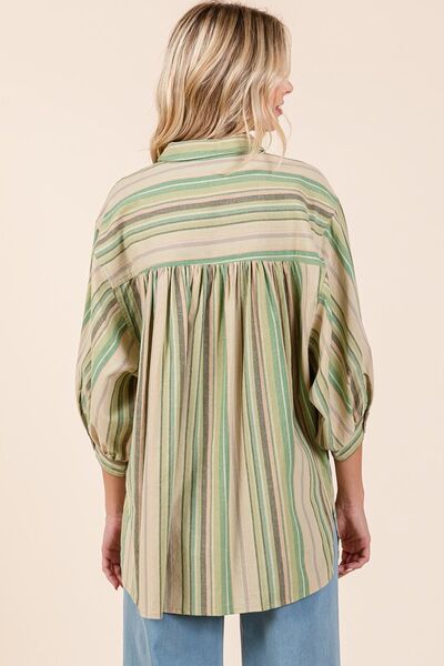 Mittoshop Striped Bubble Sleeve Button Down Shirt.