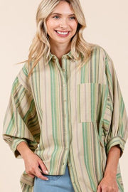 Mittoshop Striped Bubble Sleeve Button Down Shirt.