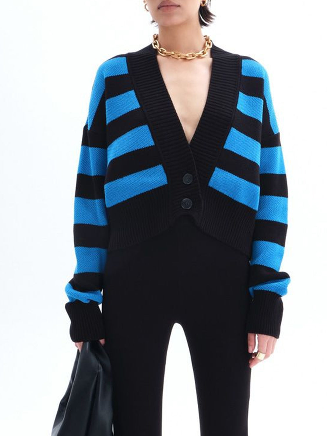 Striped button down drop shoulder cardigan.
