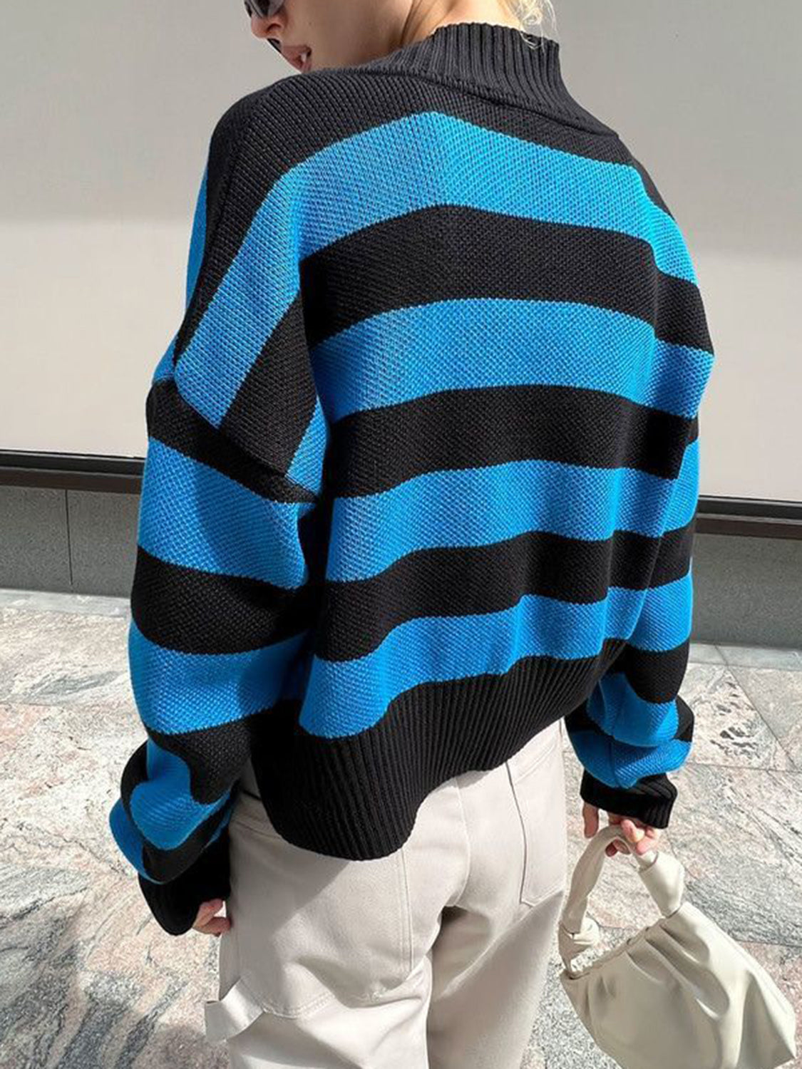 Striped button down drop shoulder cardigan.